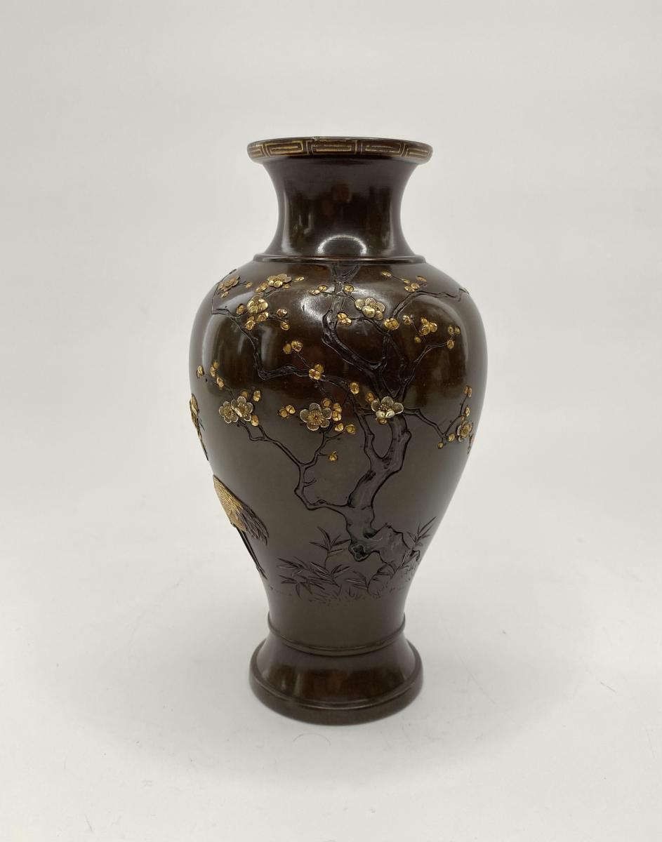 Japanese bronze and mixed metal vases, Inoue of Kyoto, Meiji Period