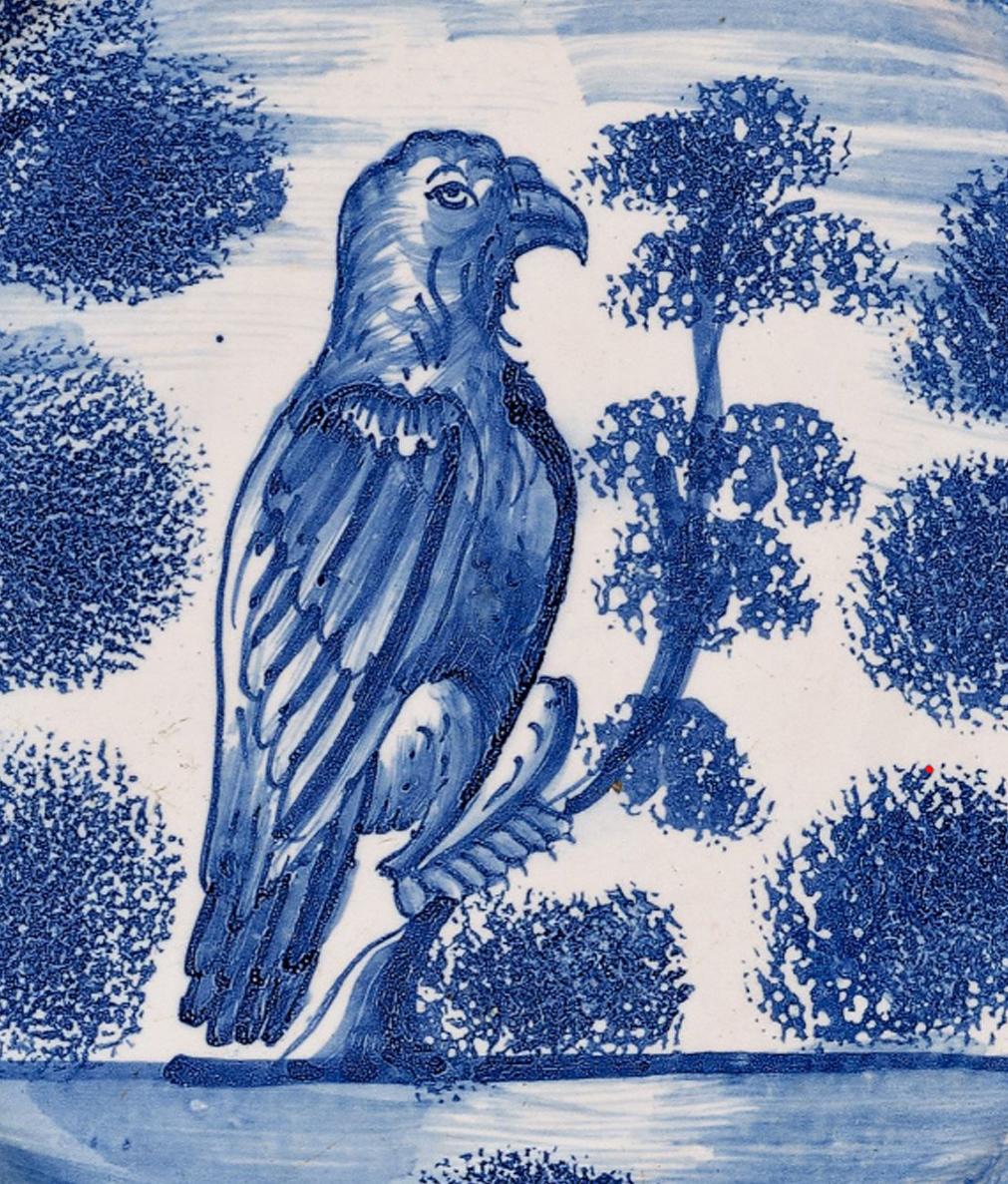 English Delftware Plate with Hawk Perched on Tree, London, Probably Vauxhall, Circa 1710-25
