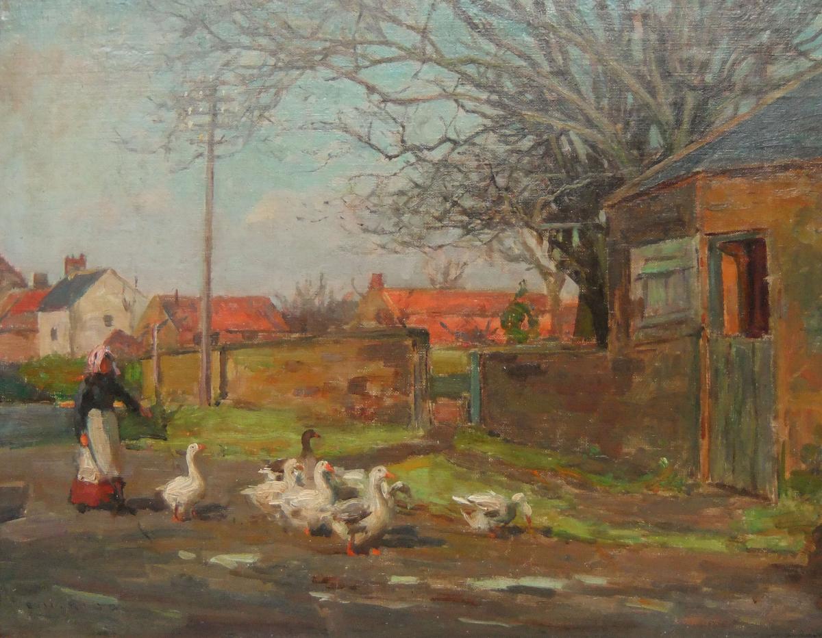 Ernest Higgins Rigg "The Goose Girl" oil painting
