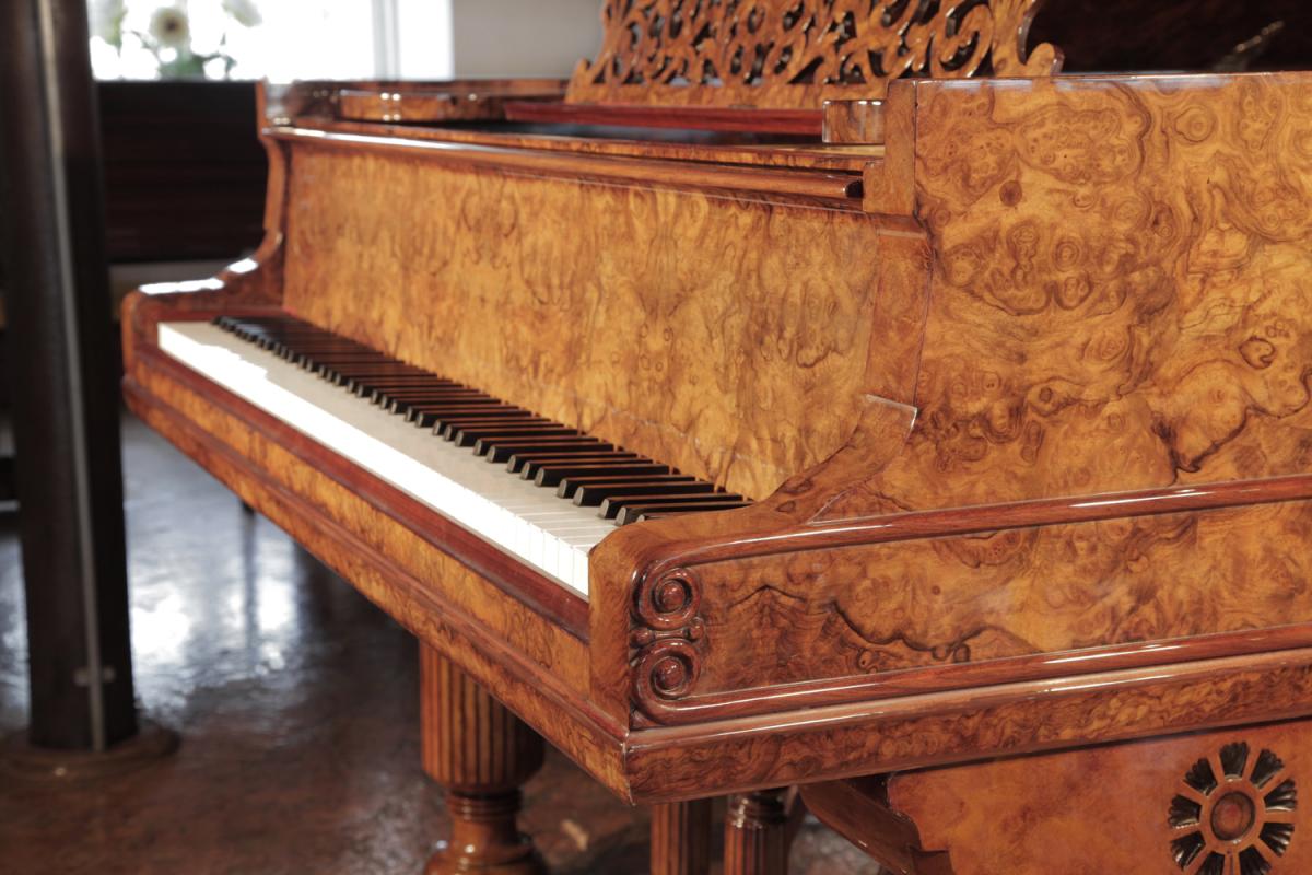 Steinway  piano cheek with a dual linear case moulding that wraps around the cabinet base