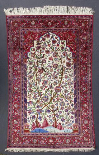 Antique Persian Silk Kashan with a Tree of Life Design