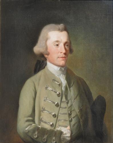 A Bust Portrait of a Gentleman in Green Coat by Robert Edge Pine c.1730-1788