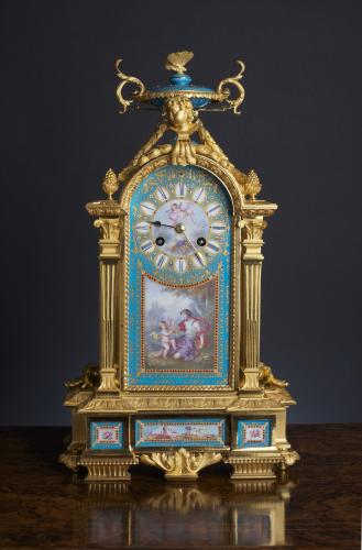 French Porcelain and Ormolu mantel clock