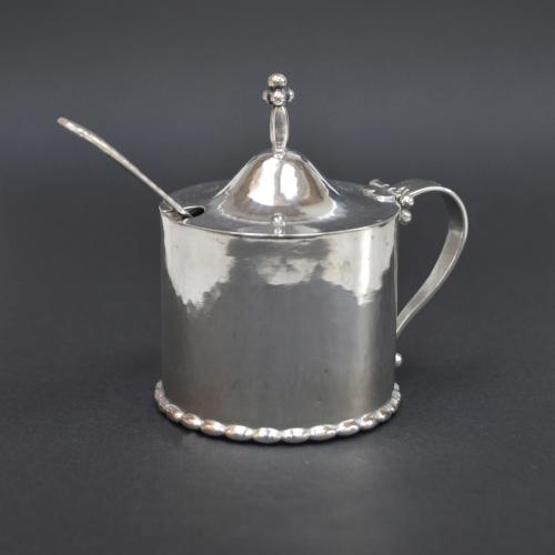 Silver Georg Jensen Mustard pot and spoon, 1922-1928