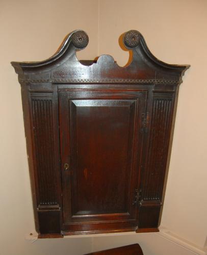 18th Century Oak Swan Necked Top Corner Cupboard