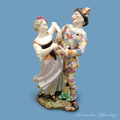 A Meissen Porcelain Group of Dancing Harlequin and Columbine, c. 1860-70