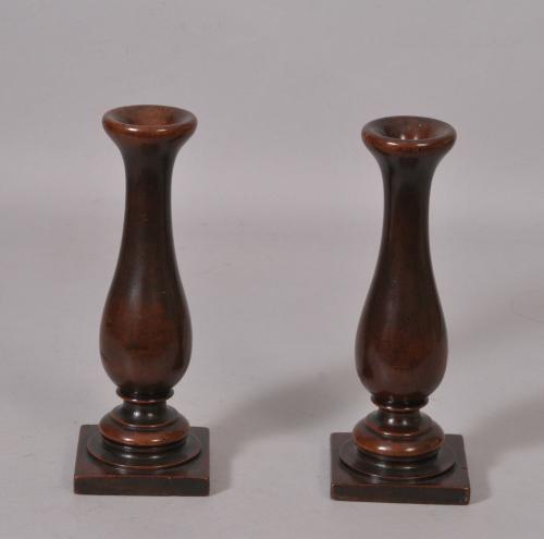 S/1182 19th Century Pair of Fruitwood Spill Vases