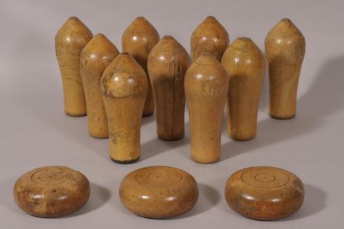 S/1777 19th Century Set of Nine Boxwood Hooded Skittles and Three Cheeses