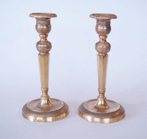 Pair of Ormolu octagonal column Candlesticks