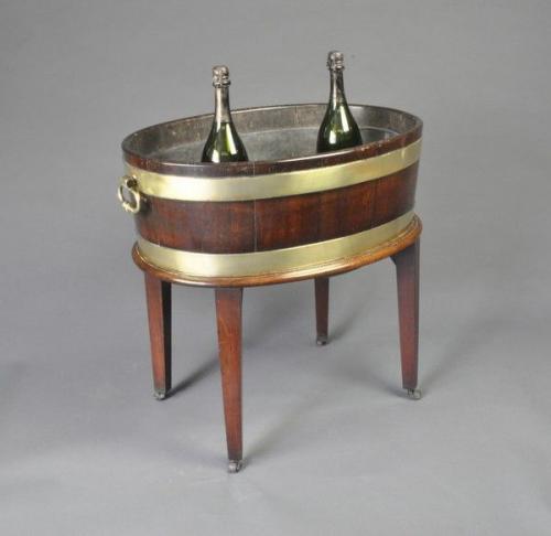 George III period oval brass bound open Wine Cooler/Jardiniere