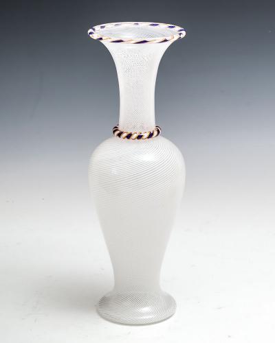 A Fine White Spiral Vase by Saint Louis with Unusual Blue and Yellow Rim, French Circa 1850