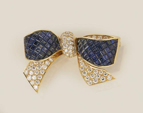 Sapphire and diamond bow brooch
