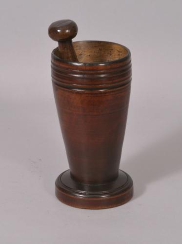 S/2205A Antique Treen 19th Century Apple Wood Mortar and Associated Pestle