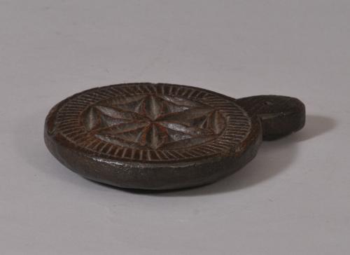S/1270 Antique Treen 19th Century Asian Cookie Mould