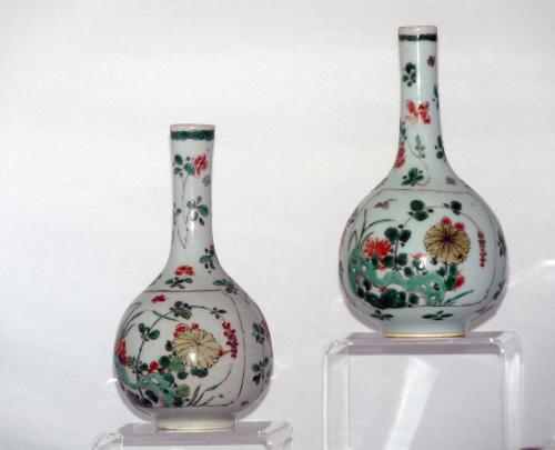 Pair of Famille Verte Kangxi Bottle Vases
