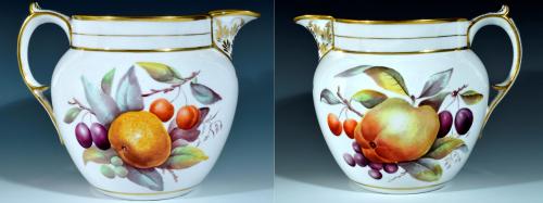 Antique Davenport Porcelain Jug decorated with Fruit, Circa 1815-20.