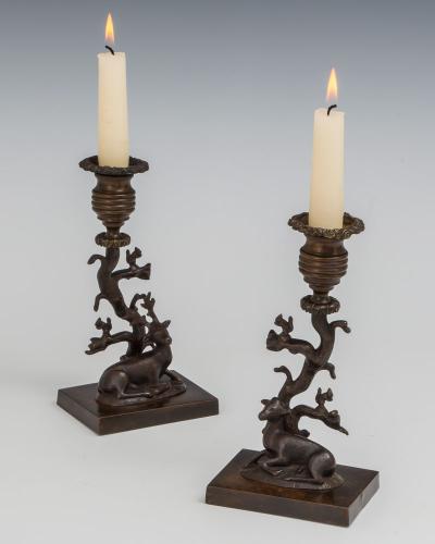 A Pair of Regency Stag Candlesticks, English Circa 1830