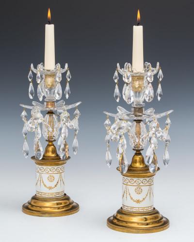 A Pair of George III Porcelain Base Candlesticks, English Circa 1790