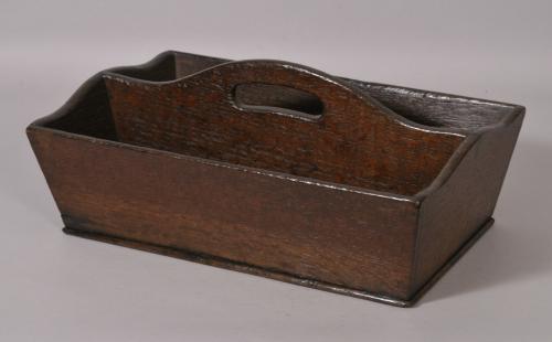 S/2332 Antique 19th Century Two Division Oak Cutlery Tray