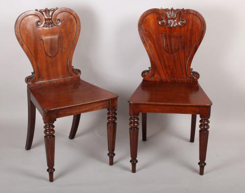 Pair of mahogany hall-chairs