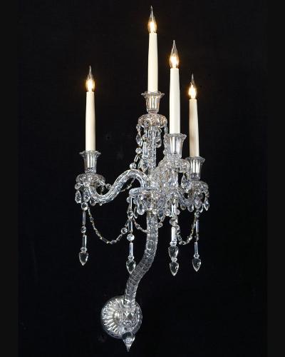 AN UNUSUAL PAIR OF FOUR LIGHT MID VICTORIAN CUT GLASS WALL-LIGHT BY F&C OSLER, English Circa 1860