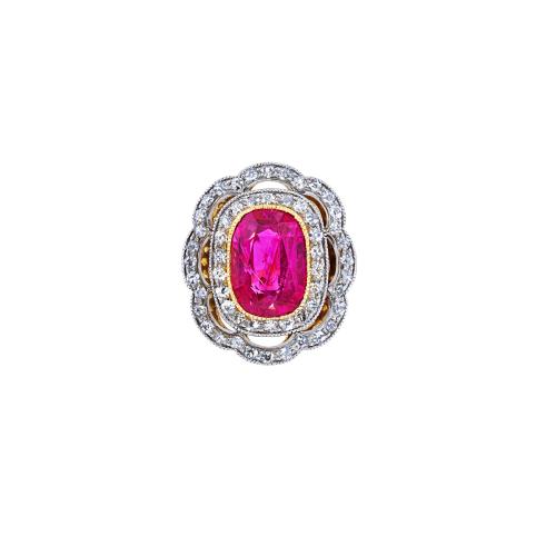 Burmese ruby diamond Edwardian ring 1910