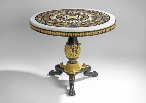 A Fine Restoration Gilt-Bronze and Patinated Bronze Circular Centre Table with Inlaid Specimen Marble Top, Circa 1820