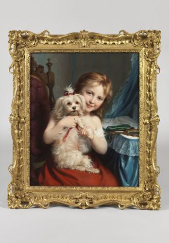 Fritz Zuber-Bühler (Swiss, 1822-1896)  A young girl with a Maltese Terrier