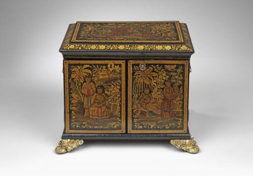 An Exceptional Regency Black Miniature Japanned Cabinet, Circa 1810