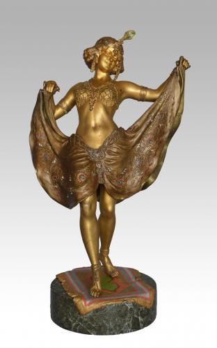 Erotic cold painted bronze sculpture of a dancer by Franz Xavier Bergman