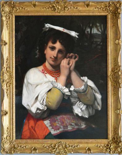 Portrait oil painting of an Italian maiden by Pierre Louis Joseph De Coninck
