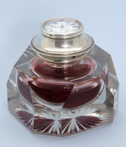 Large Cut Glass Silver Mounted Inkwell