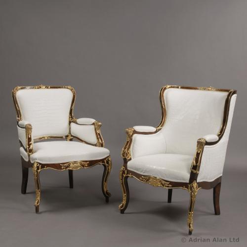 A Fine Companion Pair of Russian Gilt-Bronze Mounted Armchairs