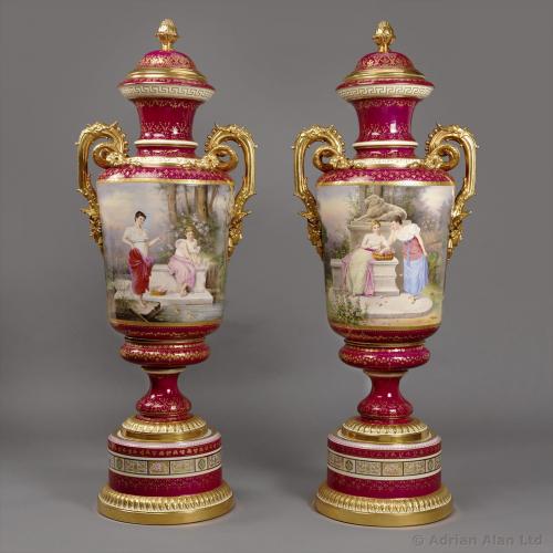 A Pair of Vienna Porcelain Exhibition Vases ©AdrianAlanLtd