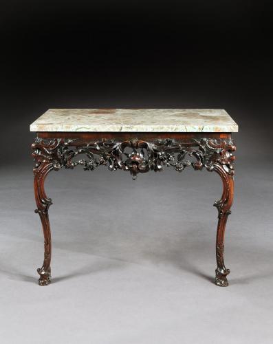 A Rare Irish Carved Mahogany Console Table with Marble Top