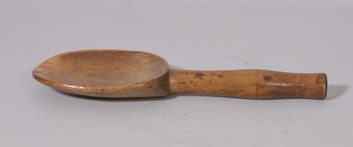 S/2485 Antique Treen 19th Century Welsh Fruitwood Serving or Stirring Ladle