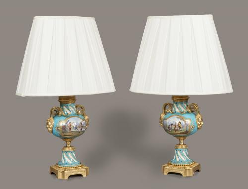 Pair of Antique Blue Sèvres Porcelain Lamps