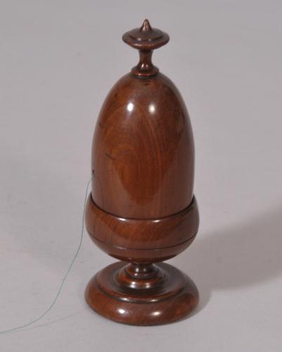 S/2510 Antique Treen 19th Century Fruitwood Cotton dispenser