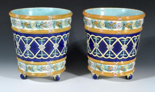 Wedgwood Majolica Pair of Cache Pots, Dated 1872