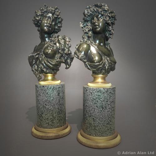 A Pair of Patinated Bronze Allegorical Busts By Détrier