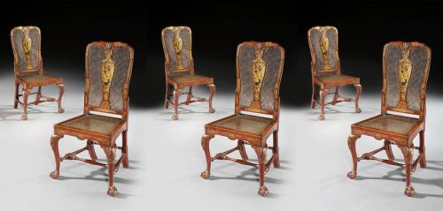  Giles Grendey - Extremely Rare Set of Six Eighteenth Century Scarlet Japanned Side / Dining  Chairs