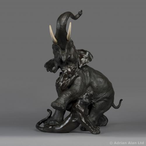 A Japanese Bronze Group of an Elephant And Tigers By Seiya ©AdrianAlanLtd