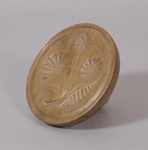 S/2817 Antique Treen 19th Century Sycamore Butter Stamp