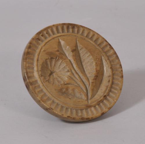 S/2818 Antique Treen 19th Century Sycamore Butter Stamp