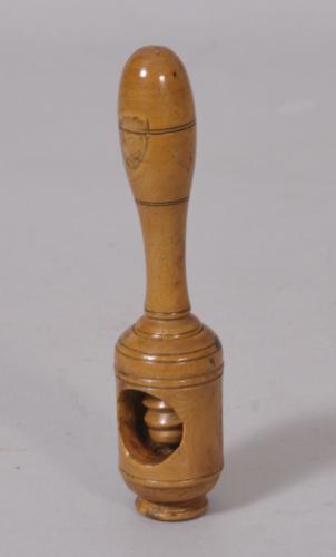 S/2830 Antique Treen 19th Century Boxwood Pipe Tamper/Nut Cracker