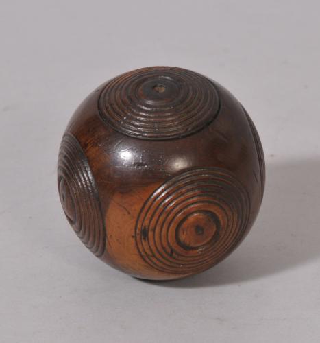 S/2876 Antique Treen 19th Century Lignum Vitae Pocket Ball Snuff Box