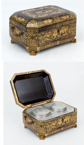 Chinese Export Lacquer Double Tea Chest, Circa 1840.