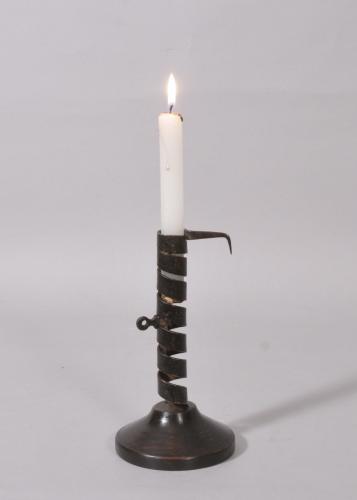 S/2863 Antique Treen 19th Century Steel Spiral Candlestick