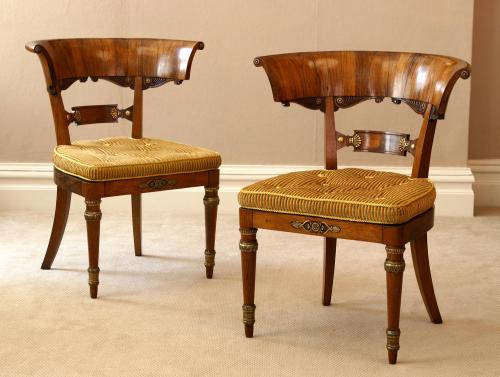 A Pair of Regency Period Klismos Rosewood Library Chairs  England, circa 1820