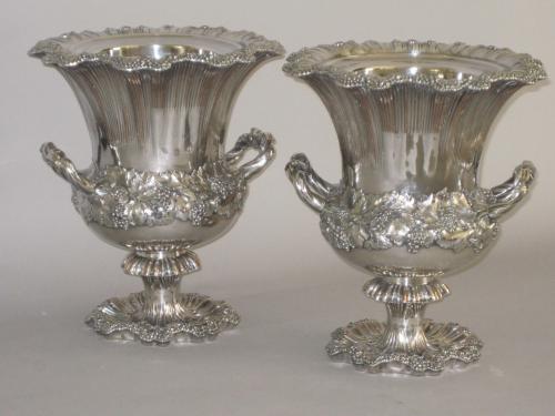 PAIR OLD SHEFFIELD PLATE WINE COOLERS